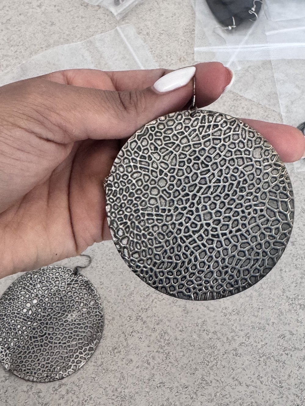 Textured Round Silver-Tone Statement Earrings